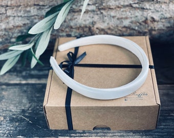 Narrow Lightly Padded satin Fabric Headband Pearl White. Elegant and comfortable. Perfect hair accessory for office/ parties. Cute gift.