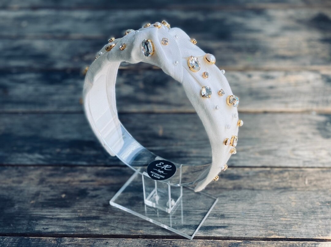 Fashion Linen Headband With Crystals and Pearls Luxury