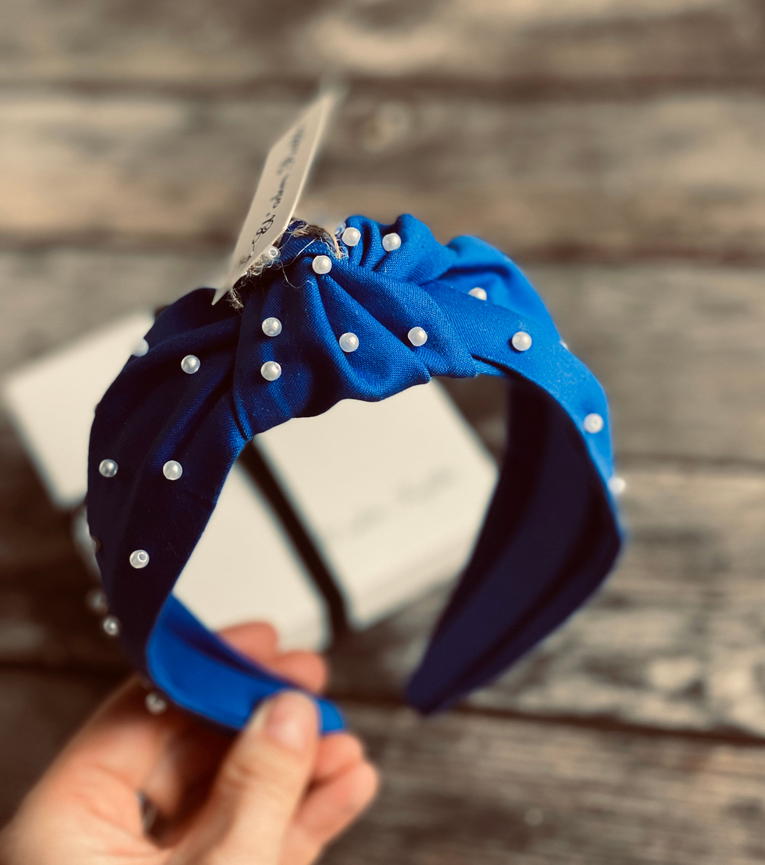 Fascia Per Capelli Annodata Con Perle E Cristalli: Accessorio Luccicante E Comodo Per Donna (Blu Chiaro)