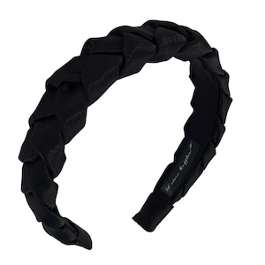 Narrow braided satin headband - Black matte. Flock padded braided headband. Satin wide braided headband. Spanish headband. Boho headband.