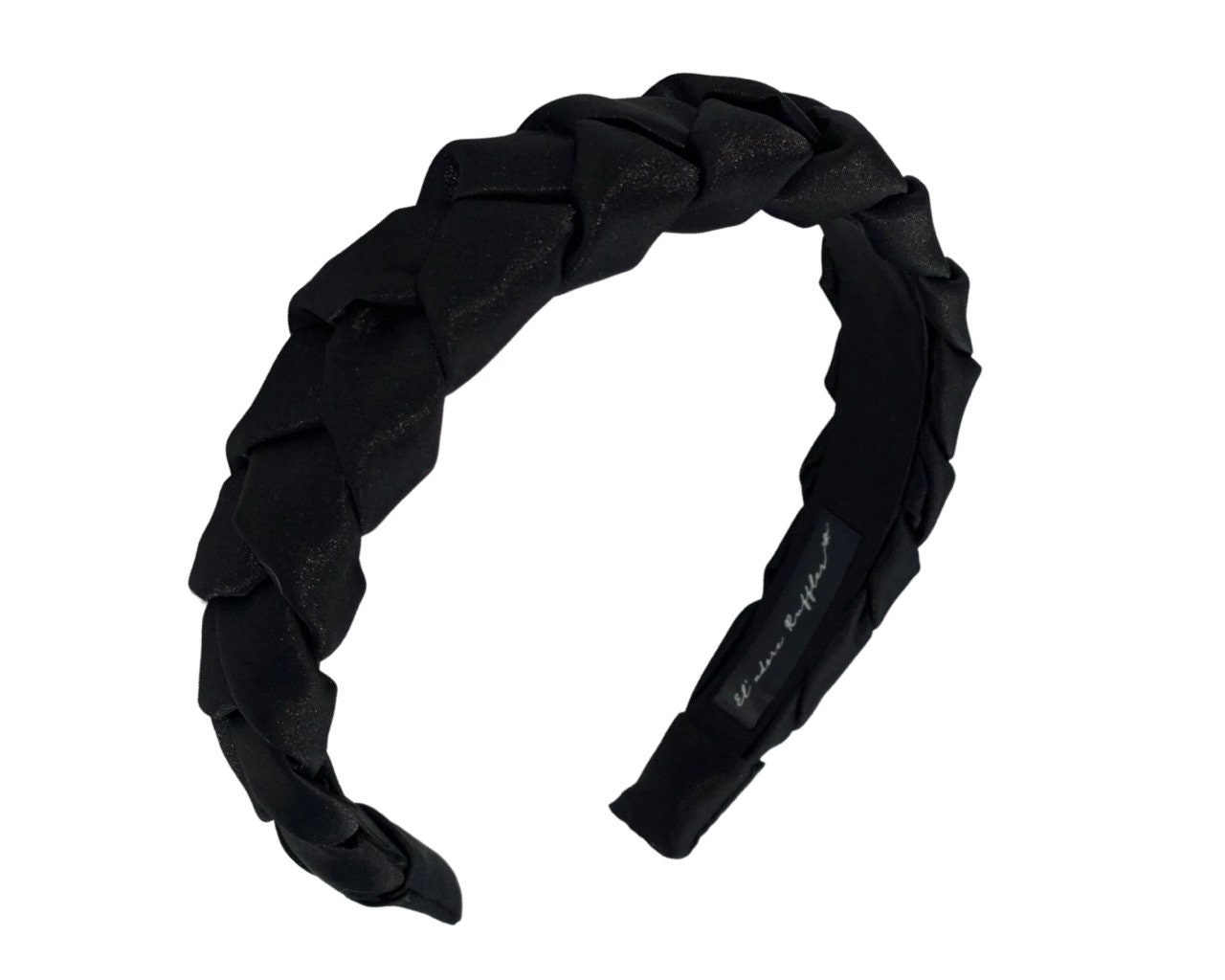 Narrow braided satin headband - Black matte. Flock padded braided headband. Satin wide braided headband. Spanish headband. Boho headband.