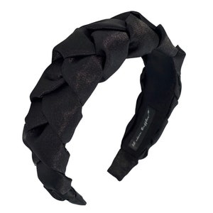 Braided satin headband - Black. Flock padded braided headband. Satin wide braided headband. Spanish headband. Boho headband. Handmade in EU.