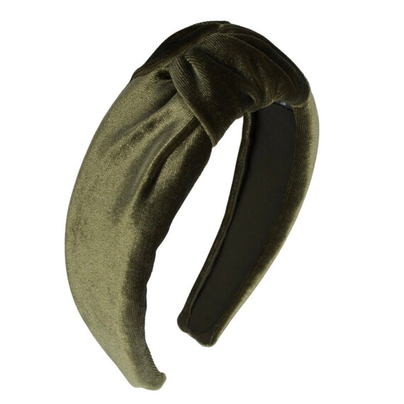 Knotted Velvet Headband - Handmade Olive Green Hair  display picture 3