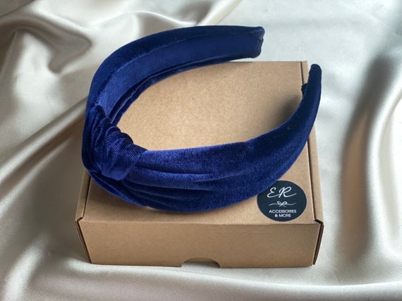 Royal Navy Blue Velvet Headband, Top Knot Alice Band - Etsy display picture 1