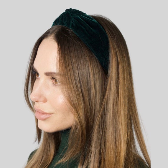 Royal Smaragd Green Velvet Headband. Wide Alice Band Top  display picture 2