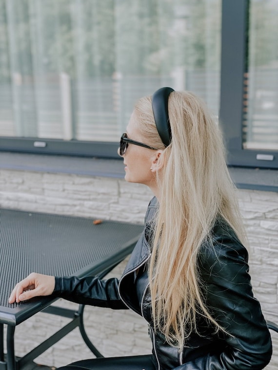 Faux Leather Padded Headband Rounded Shape - Matte Black 