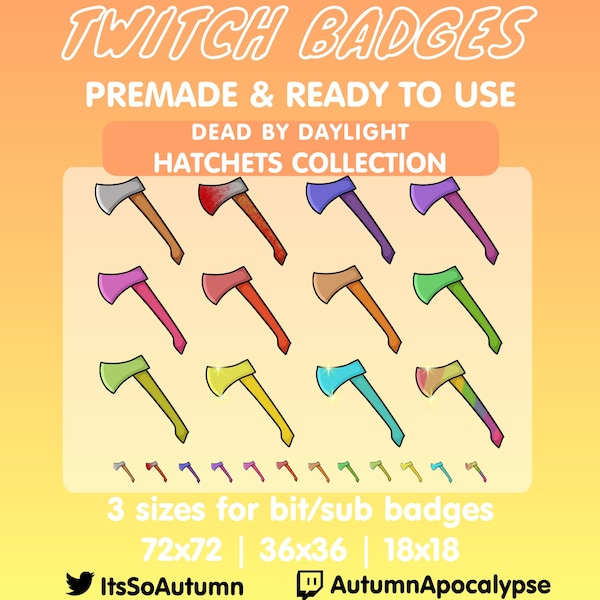 Dead by Daylight Huntress Hatchets Multicolored | Twitch sub or bit badges