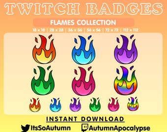 Colorful Fire/Flames Twitch badges for bits, subs, or emotes