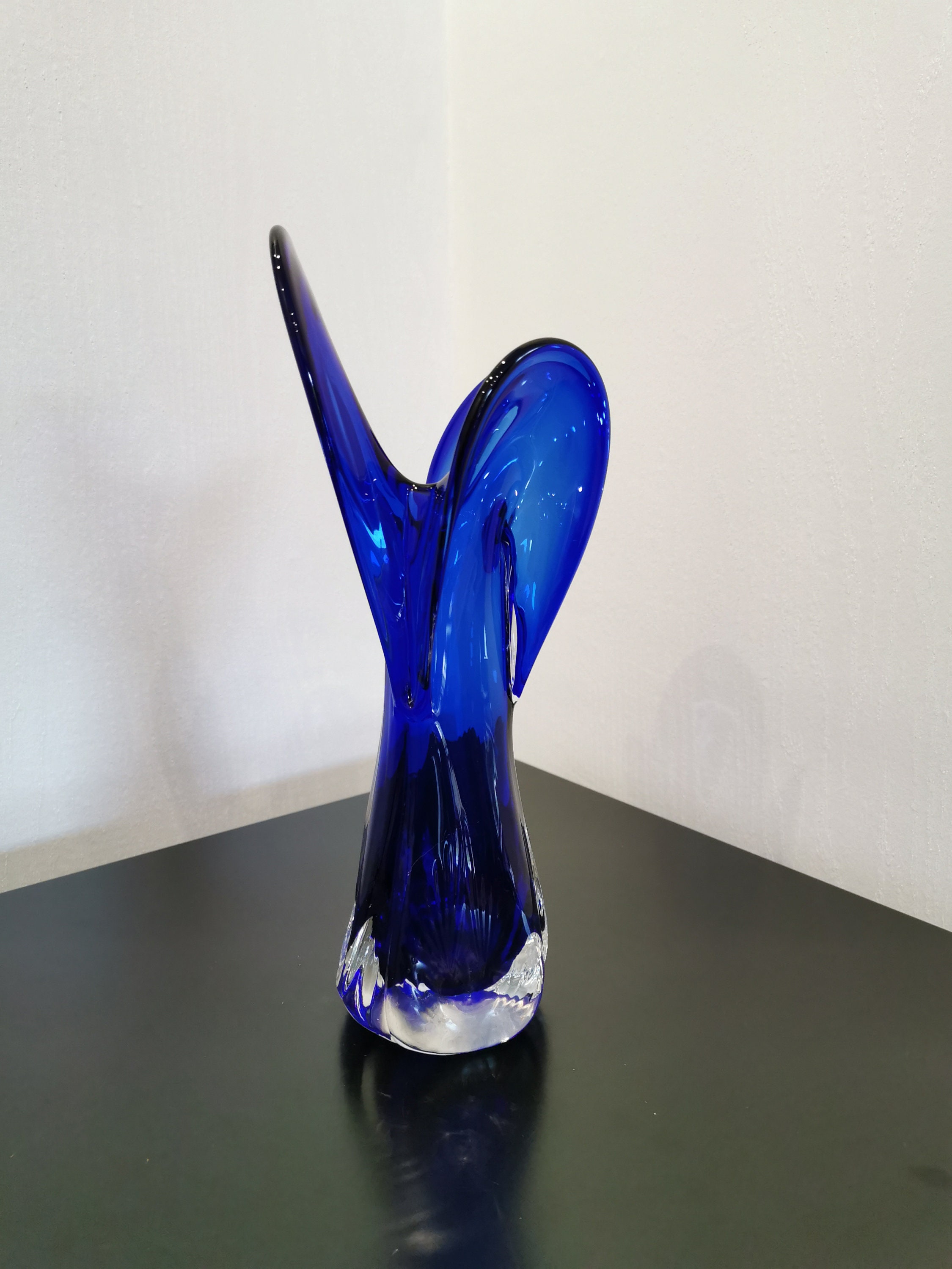 Vase en Verre Étiré Bleu Style Vintage Années 60