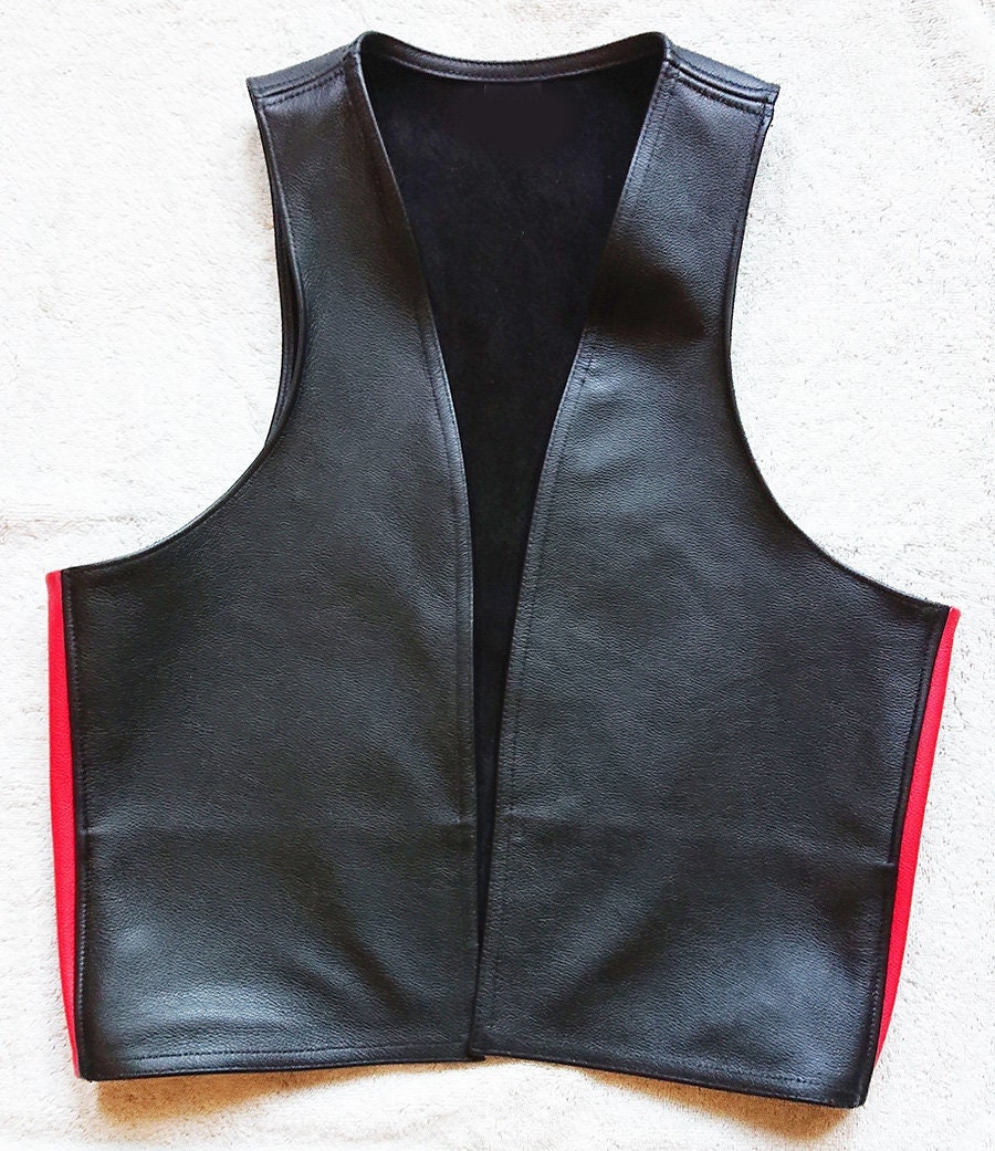Men Leather Sale CUTAWAY Gay Red Piped Berlin Bar Vest Open Front Fetish  Pride
