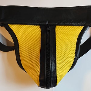 BEST SELLING 100% Real Leather Zip + Mesh Jock strap Various Colours Size 26&quot; To 50&quot; - MATURE