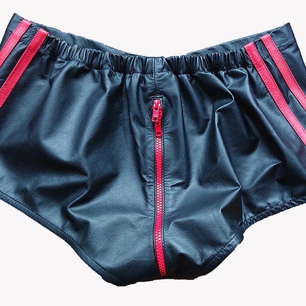 BRAND NEW 100% Real Leather All Round zip shorts With double stripe and matching coloured zip