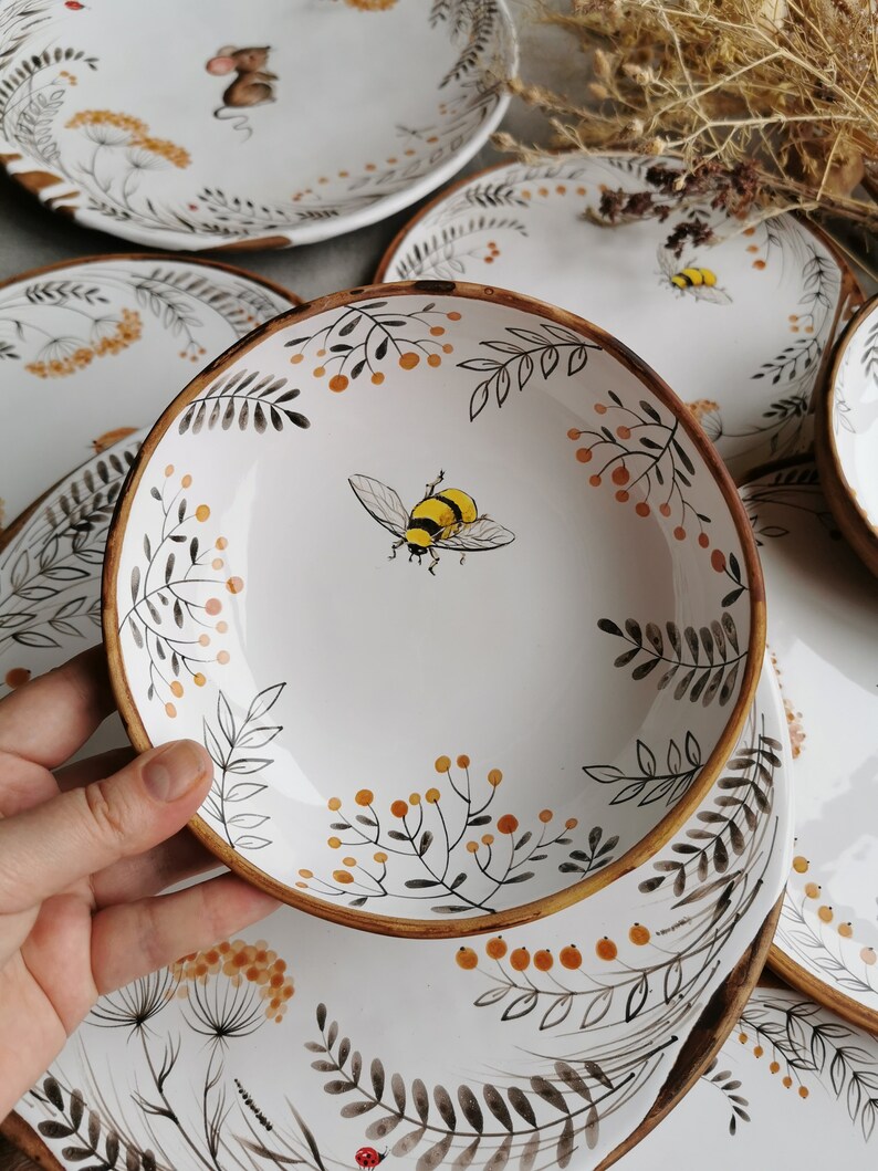 Handmade Ceramic bowl with a bee Pottery Dinnerware Artisan Etsy
