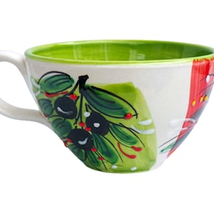 Handmade Ceramic Coffee Mug: Colorful Fruit Design, Spanish Pottery
