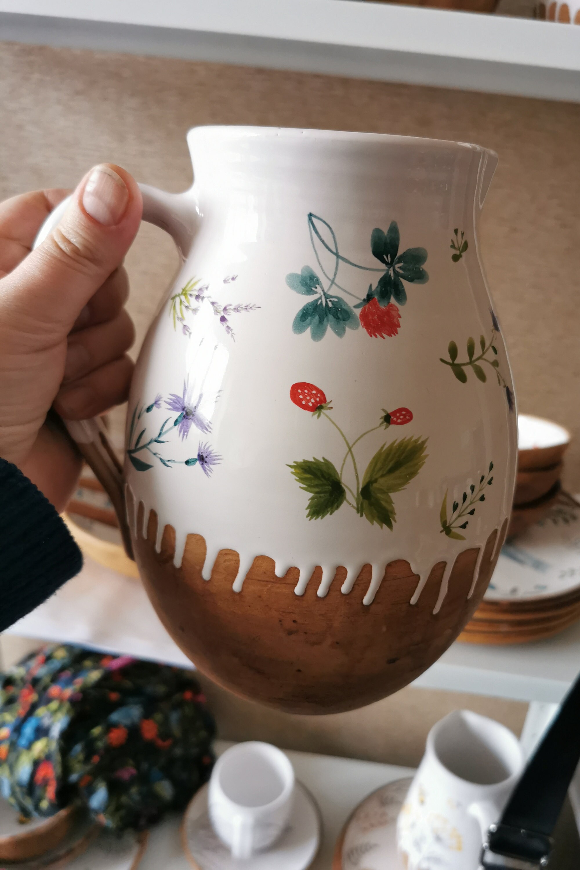 Pottery pitcher with berries Handmade ceramic gift pitcher Etsy