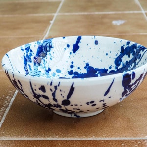 Blue ramen bowl, Ceramic soup bowl, Pasta bowl