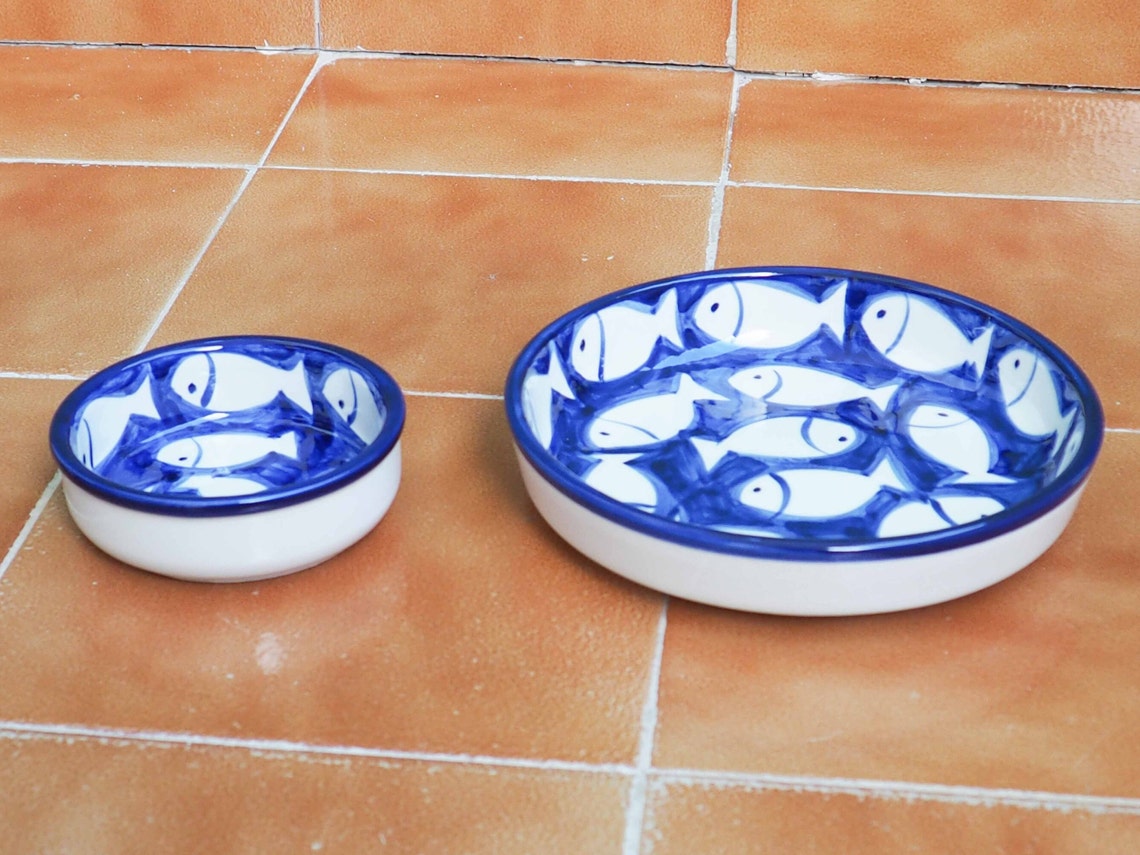 Ceramic Cat Bowl Set Pet Foodwater Bowl Pottery Cat Bowls Etsy