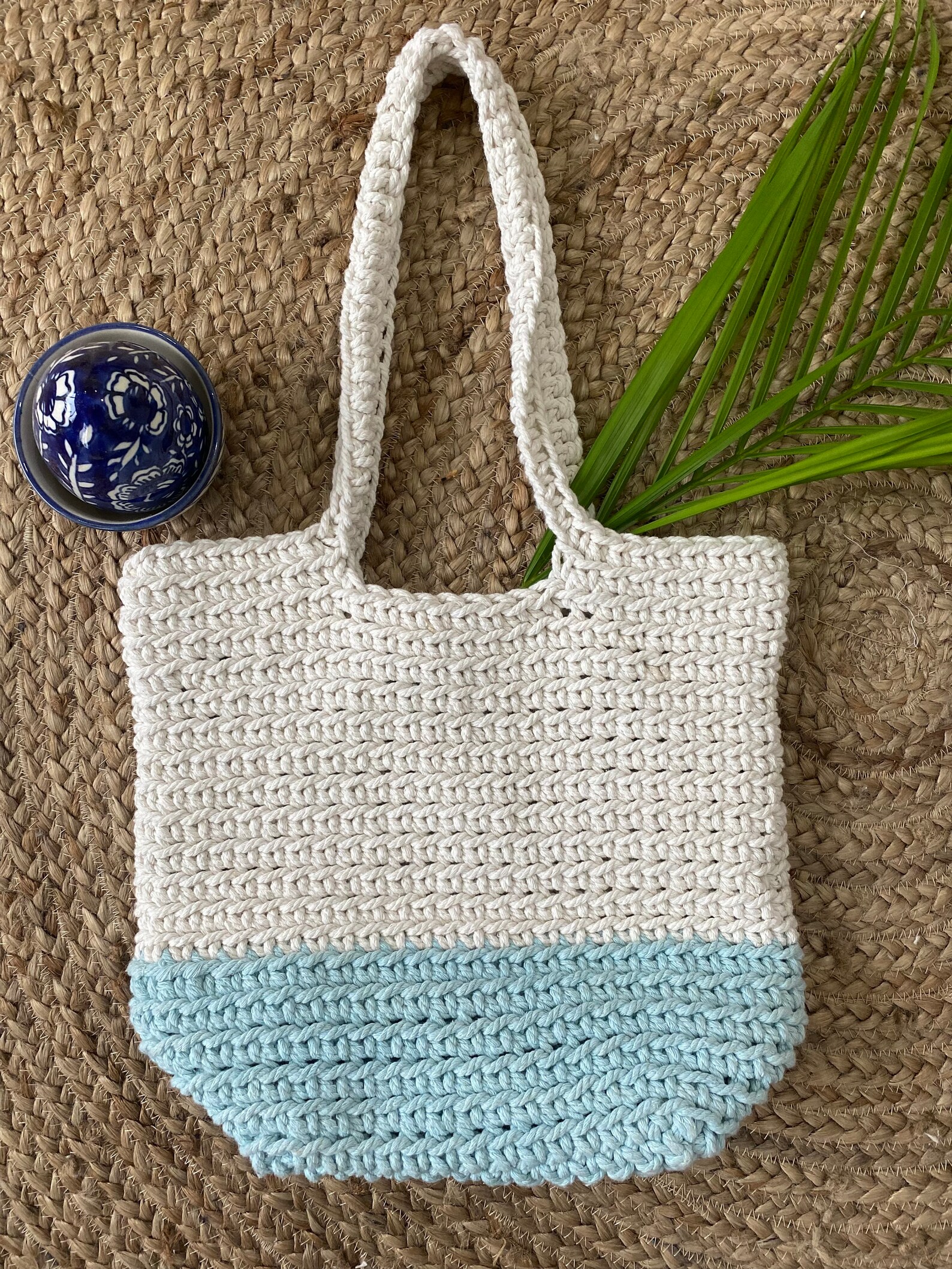 Hand knitted tote bag 14X14x12 inch. Etsy