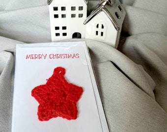 Small Star Crochet Hanging Christmas Card Handmade