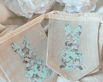 Floral Rabbit Easter Bunting, Rustic Pennant Banner