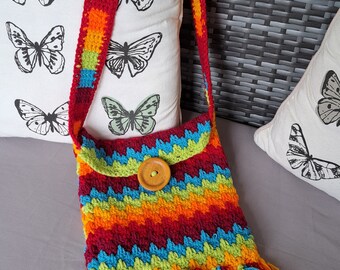 Festival Rainbow Crochet Bag, 70s chique,