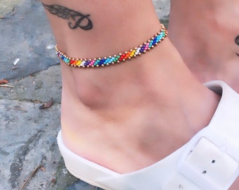 Rainbow Anklet, Boho Ankle Bracelet