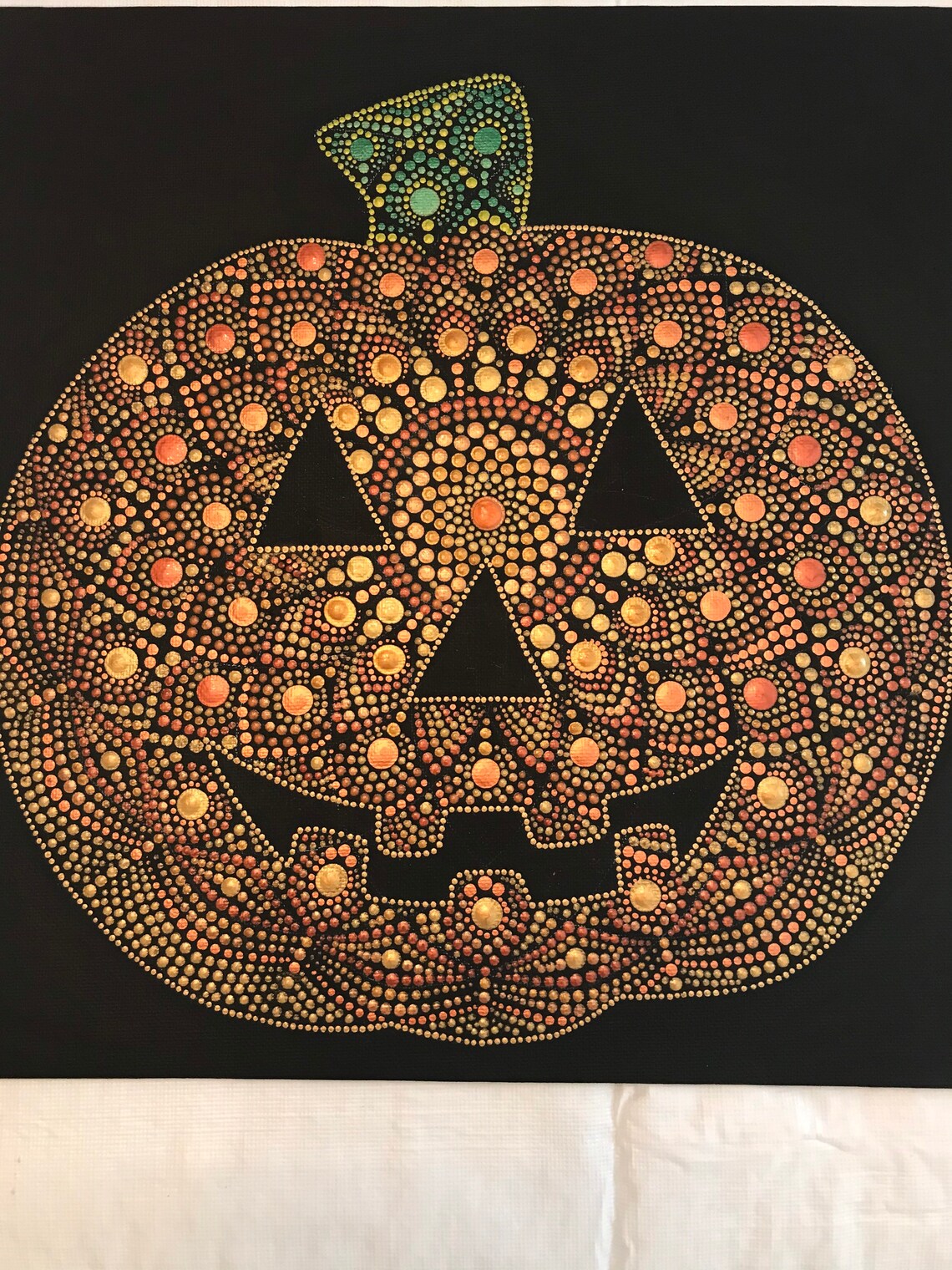 Halloween Pumpkin Mandala Dot Art Painting 12 Inch Square Canvas.