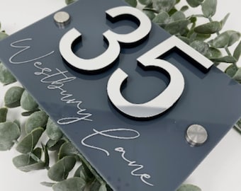 Letrero para puerta de casa, acrílico, número de casa, personalizado, con espejo 3D, tamaño A5
