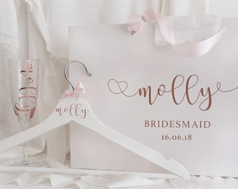 Juego de regalo de propuesta de fiesta nupcial personalizado, regalo de dama de honor de oro rosa, percha para bolsa de regalo y juego de copas de champán, regalo de dama de honor