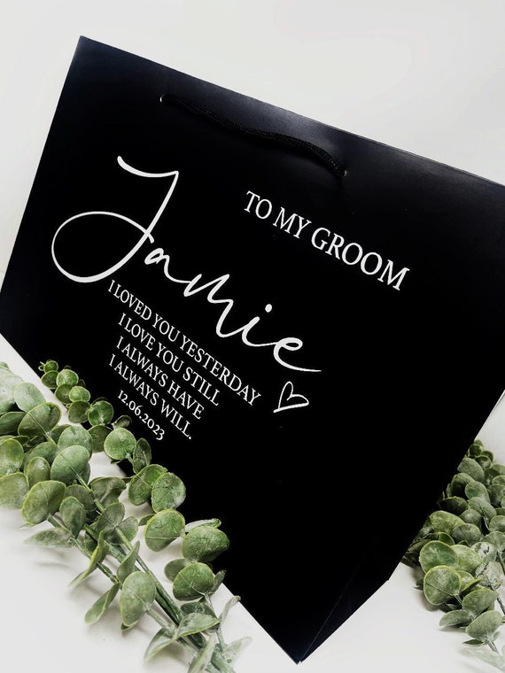 Personalised Large Groom gift bag. To my groom on our wedding day. Husband to be. Wedding. Bride, Personalised Groom Gift Bag