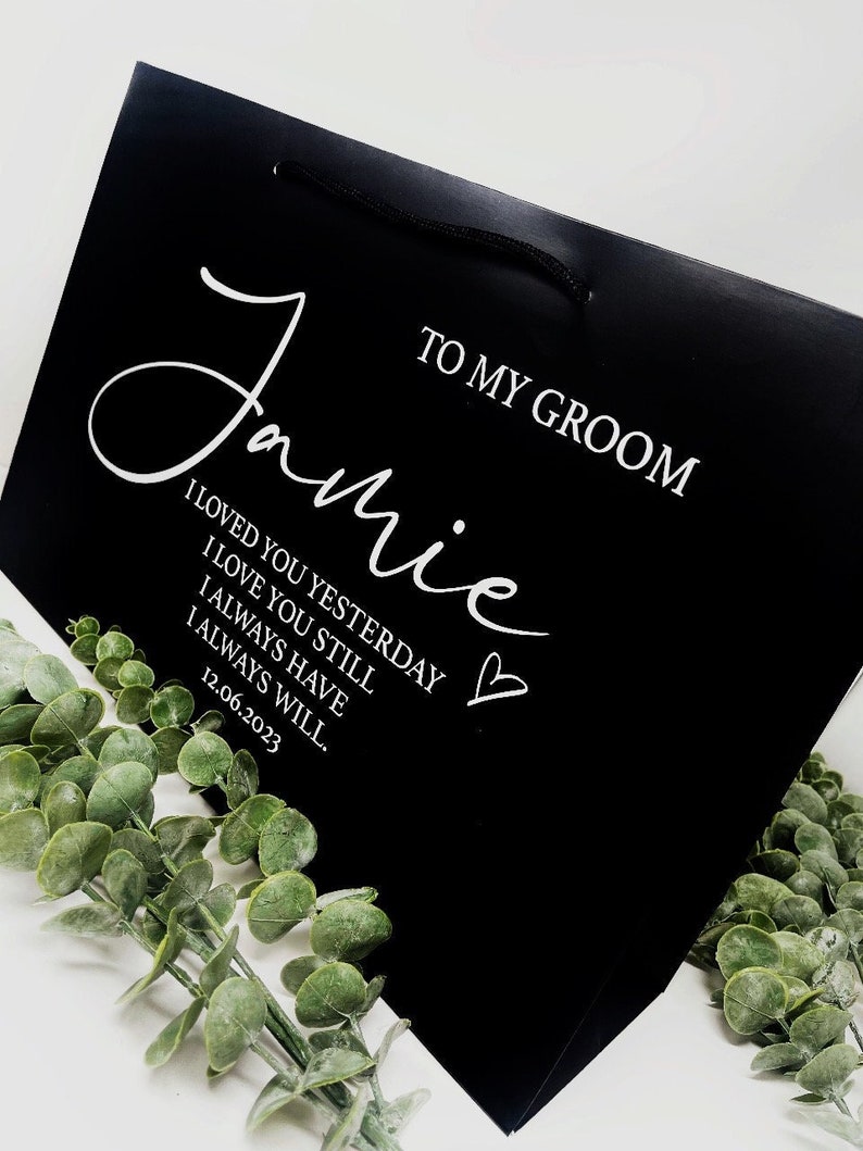 Personalised Large Groom gift bag. To my groom on our wedding day. Husband to be. Wedding. Bride, Personalised Groom Gift Bag