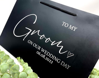 Bolsa de regalo grande personalizada para el novio. Para mi novio el día de nuestra boda. Futuro esposo. Boda. Novia, bolsa de regalo personalizada para el novio.