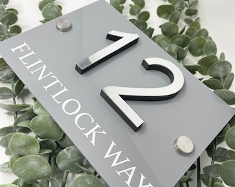 Letrero para puerta de casa, acrílico, número de casa, personalizado, con espejo 3D, tamaño A5