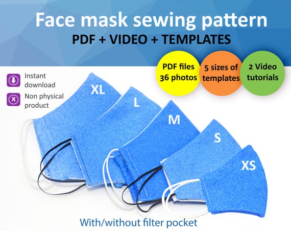 Face Mask Pattern Pdf Video Kids Face Mask Adults Sewing Etsy