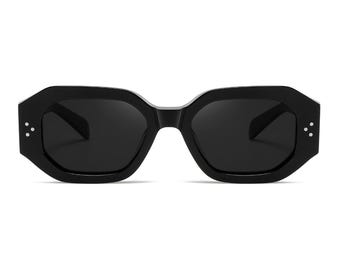 Cosmo Chic Black Acetate Sunglasses – Geometric Rectangular Designer Womens Sunglasses
