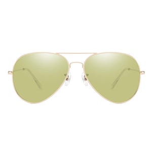 Aviator Sunglasses: Yellow Tint Transition Lenses, Gold Frame, UV400 Protection