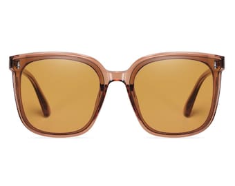 Minimalistic Oversized Frame Tea Shade Polarized Sunglasses for Women and Men