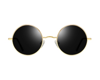 Dolores 60s Vintage Style Gold Rimmed Round Polarized Mens and Womens Sunglasses