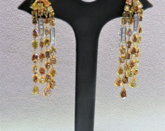 50% OFF Liquidation Clearance!! Accepting Best Offers!! NWT 49,500 Rare 18KT Gold 12CT Fancy Yellow Diamond Orange Diamond Dangle Earrings