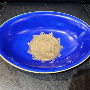 50% korting op liquidatieopruiming !! De beste aanbiedingen accepteren! 1800 prachtige Duitse bladgouden kom in kobalt-rosenthal-stijl met ovale vorm