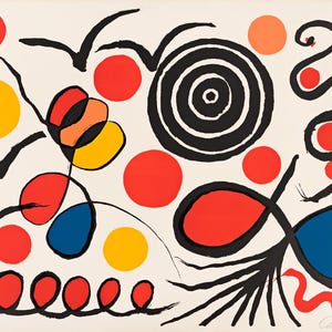 Important Estate Original Rare Signed Alexander Calder Large Deluxe Colored Lithograph Etching