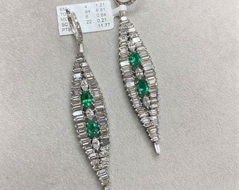 60% OFF Liquidation Clearance!! Accepting Best Offers! NWT 46,500 Rare Gorgeous 18KT Gold Platinum 9CT Fancy Emerald Diamond Dangle Earrings
