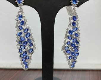 60% OFF Liquidation Clearance! Accepting Best Offers! NWT 42,000 Rare Magnificent 18KT Gold 20CT Blue Sapphire Diamond Drape Dangle Earrings