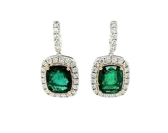 60% OFF Special Liquidation Sample Clearance! Accepting Best offers!!! NWT 73,654 18KT Gold Gorgeous Fancy Emerald Diamond Dangle Earrings