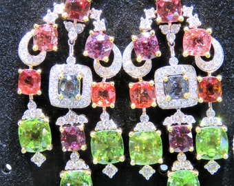 50% OFF Emergency Liquidation Clearance!!! Accepting Best Offers!! NWT 29,000 18KT Gold Large Multi Rainbow Spinel Diamond Dangle Earrings