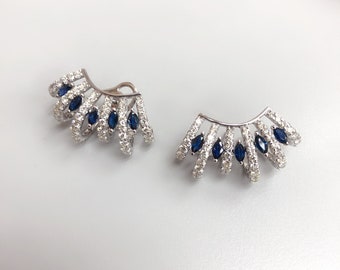 40% OFF Emergency Liquidation Clearance! Accepting Best Offers!! NWT 6,469 18KT Gold 3CT Rare Blue Sapphire Diamond Earrings Ear Cuffs