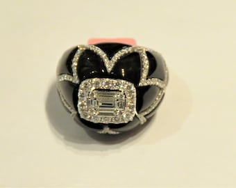 60% OFF Emergency Liquidation Clearance! Accepting Best Offers!! NWT 23,552 18KT Gold Gorgeous Fancy 30CT Diamond and Black Onyx Bombe Ring