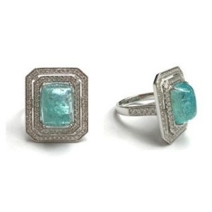 50% Liquidation Clearance! Accepting Best Offers! NWT 16,500 Rare 18KT Gold Magnificent Gorgeous Large 9CT Paraiba Tourmaline Diamond Ring