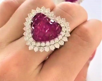60% Special Sample Liquidation Clearance!! Brand NWT 31,680 18KT Gold Large Gorgeous Rare Fancy Ruby and Diamond Heart Ring