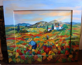60% Off Clearance!Accepting Best Offers! 10,500 Magnificent French Provence Painting Grape Vineyard Harvesters w/ Painted Frame Betty Wittwe